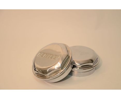 THESE ARE TWO CENTER HUB CAPS FOR THE BENTLEY MK VI AND R-TYPE THE NEED OF RECHROMING AND HAVE SOME RUST BEGINING ON THE INSI