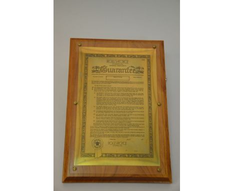 This item is a copy of a "Guarantee Certiï¬cate" provided by Rolls-Royce of America, Inc. from Springï¬eld, Massachusetts. 