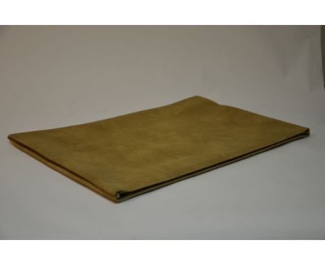 This item is a document carrying case.It is made of a light brown suede type material. It has the Rolls-Royce logo embossed a