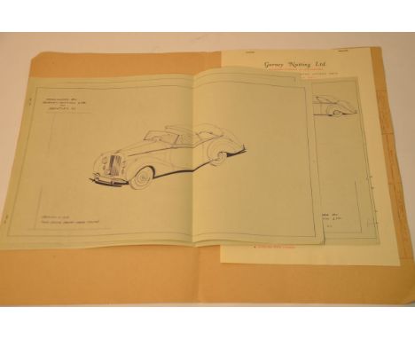 Original Blue Print Folder I Brochure for a 1950? Mark Vl Bentley showing a custom Coachbuilt "Two Door Drop Head Coupe, Thre