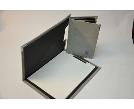 This item is a grey imitation suede Clipboard and a Business Card Holder/Address Book. Each of these has a blue Rolls-Royce l