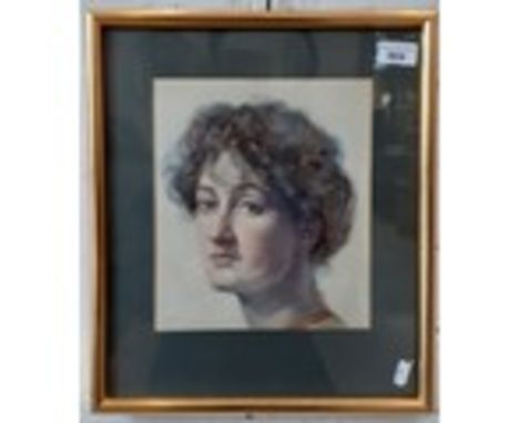 20th century school, watercolour, portrait depicting a girl looking right, 21cm x 24cm, framed and glazed.