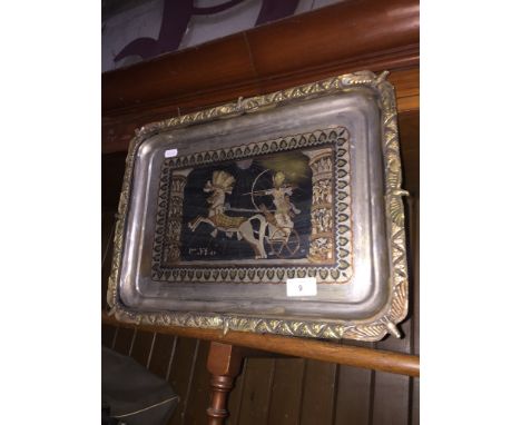 A silver plated inlaid Islamic tray 
