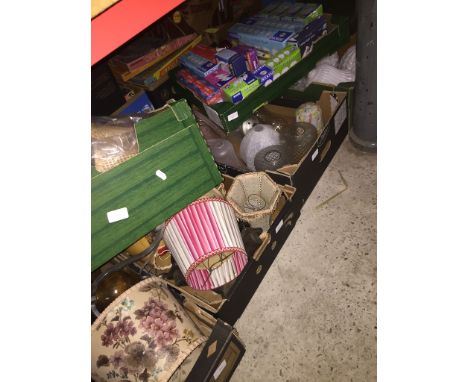 6 boxes of misc glass shades, light bulbs, lamps, etc. 