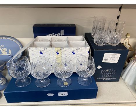 A suite of boxed Bohemia crystal glass including brandy and wine 