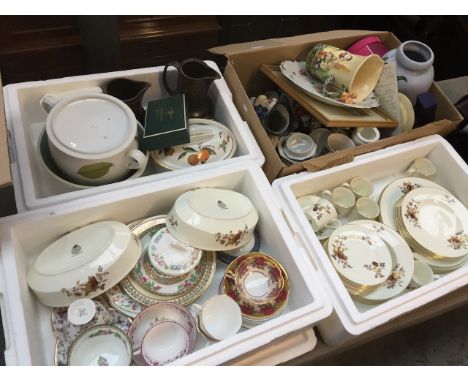 4 boxes of misc ceramics including Royal Worcester, Minton, Paragon, jugs, vases, etc. 