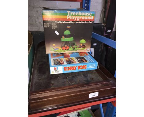 A wooden bagatelle, a Donkey Kong board game and a Palitoy Treehouse Playground game. 