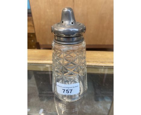 Silver top glass salt pot -worn 