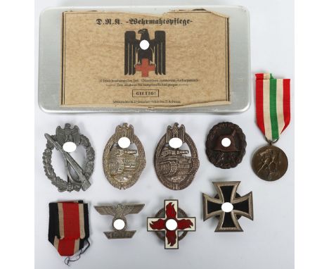WW2 German Medals : Army ,SS combat badges Infantry Assault and Panzer Assault , Iron Cross 1st class with screw back fitting