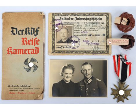 WW2 German War Merit Cross: WW2 German Hunting license with photo, WW2 War Merit cross 2nd class with swords ,DAF book, HJ to