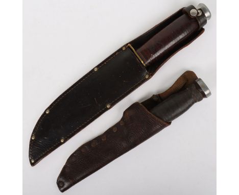 Vintage Sheath Knifes: Large Bowie type knife in leather sheath, no maker, clean 19 cms blade and one other with leather shea