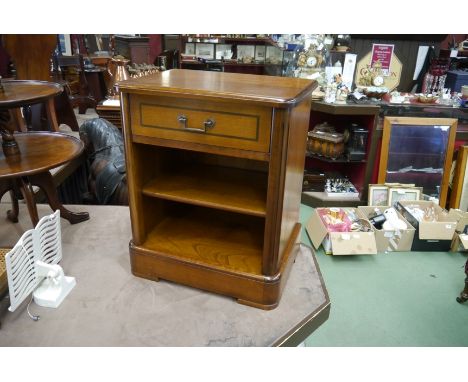 A pair of Victorian style round corner bedside cabinets the single drawer and open shelf on a plinth base, 62cm x 50cm x 36cm