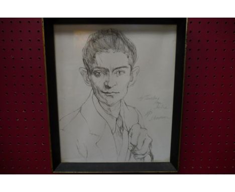 JACQUELINE MORREAU (1929-2016): A pencil sketch portrait, framed and glazed, 29cm x 24cm