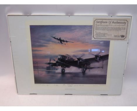 A signed print "Operation Lancaster" after David Waller, with certificate of authenticity, signed by the brothers Harold and 