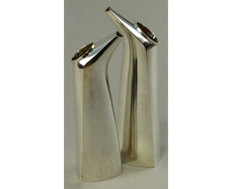 DON PORRITT (born 1933); two hallmarked silver flagons, Sheffield 2001 and 2002, heights 23.5 and 21.5cm, combined approx. 26