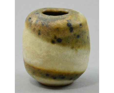 LUCIE RIE (1902-1995); a stoneware potato pot, white glaze with an integrated manganese spiral, impressed LR mark, made c. 19