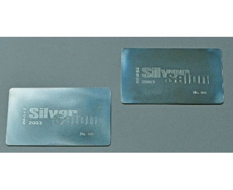 Silver Salon, two hallmarked silver invitation cards and accompanying letter, Sheffield 2003, 8.5 x 5.5cm, combined approx. 1