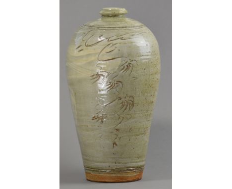 JIM MALONE (born 1946); a tall stoneware bottle, incised decoration on hakeme ground, impressed JM mark, height 44cm.

Proven