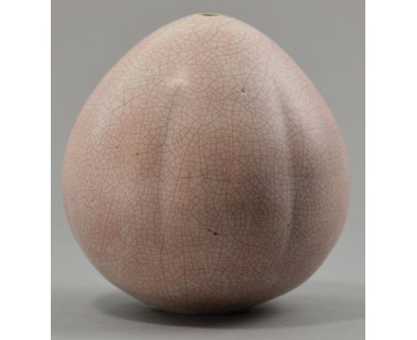 DAVID LEACH (1911-2005) for Lowerdown Pottery; a porcelain pink crackle glazed lobbed pot, impressed DL mark, height 17cm.

P