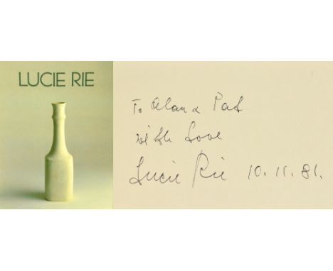 A Lucie Rie reference book, dedicated to the Firths and signed by Lucie Rie.