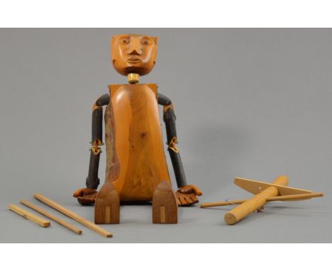 JAN ZALUD (born 1955); an early puppet, driftwood and branches with bark, strips for traditional string control, incised init