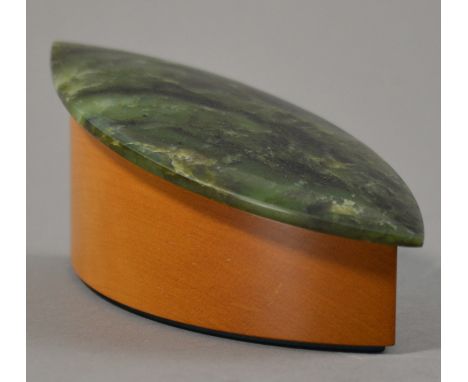 DAVID TRUBRIDGE (born 1951); a lozenge shaped angled box and nephrite jade cover and softwood body, stamped, length 18.5cm.

