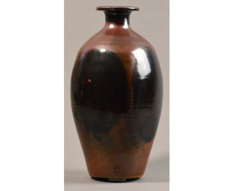 DAVID LEACH (1911-2005) for Lowerdown Pottery; a stoneware squared bottle, everted rim, tenmoku glaze, impressed DL mark, hei