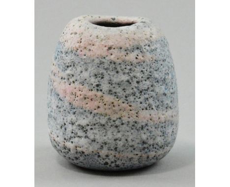 LUCIE RIE (1902-1995); a stoneware potato pot, integrated pink and blue spiral glazes, impressed LR mark, made c. 1983, heigh