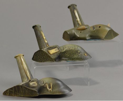 PAUL ASTBURY (born 1945); 'Three Components', press moulded stoneware sculpture, applied bone and plastic embellishments, inc