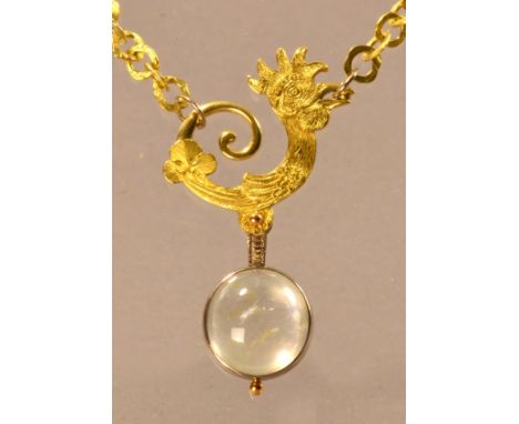 MALCOLM APPLEBY (born 1946); an engraved 18ct yellow and white gold cockatrice catch and chain neckpiece with clear 32.18ct s