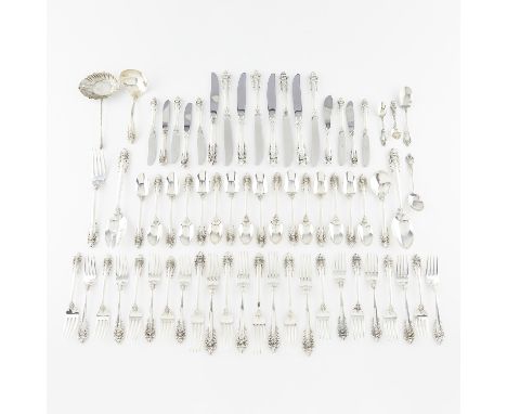 Wallace, United States. 45 piece sterling silver serving flatware set in the "Grand Baroque" pattern, introduced in 1941, all
