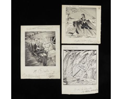 Burris Jenkins Jr. (American, 1897-1966). Original graphite and ink political cartoon comic drawings. Each inscribed "1st Edi