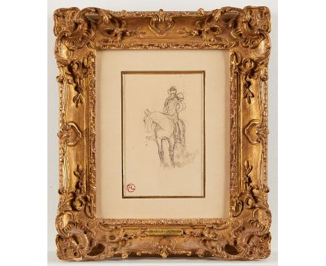 Attributed Henri de Toulouse-Lautrec (French, 1864-1901). Graphite sketch or drawing on laid paper depicting a figure on a ho