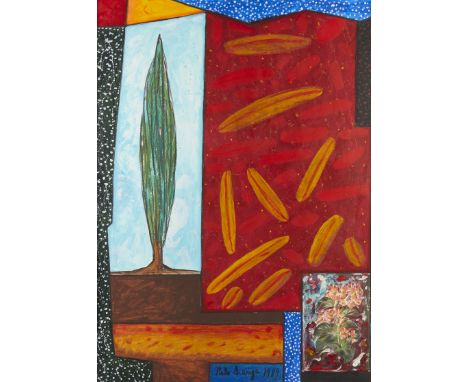 Italo Scanga (Italian/American,1932-2001). Acrylic on paper painting depicting an abstracted scene, 1989. Signed and dated al