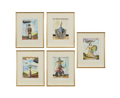 Michael Byron (American, 20th c). Group of five hand-colored etchings with aquatint, numbers two, three, four, five, and six 