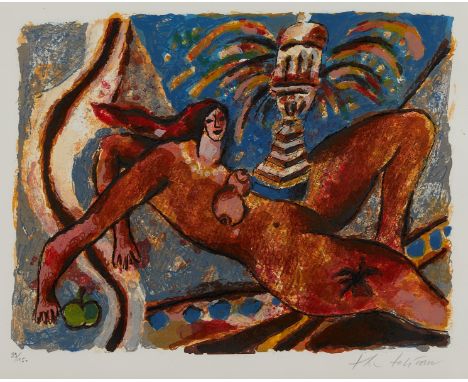 Theo Tobiasse (Tobias Eidesas) (French, 1927-2012). Lithograph on paper titled "Le Cantique des Cantiques V" depicting a nude