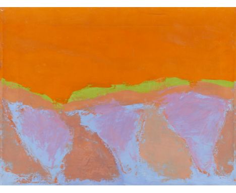 Wesley A. Rusnell (American, 1934-2023). Oil on canvas painting titled "Mojave Sky Study #4" depicting an abstract view of a 