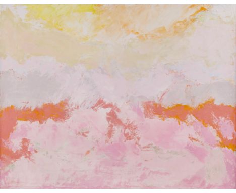 Wesley Rusnell (American, 1934-2023). Oil on canvas painting titled "Mojave Sky Study #5" depicting an abstract view of a des