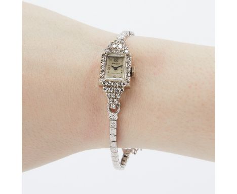 Gruen Watch Co., Switzerland. Gruen Precision diamond wristwatch, made of 14k white gold, stamped 14k. The rectangular case h