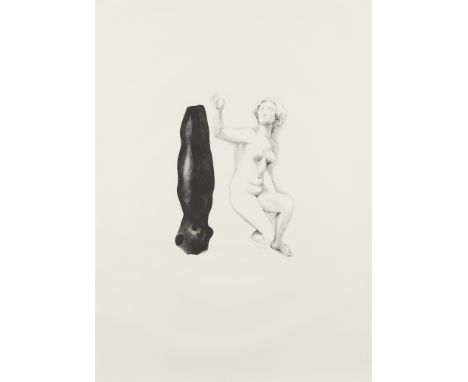Judith Shea (American, b. 1948). Lithograph on paper print titled "Up to the Light" depicting a nude female torso in white op
