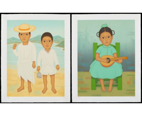 Gustavo Montoya (Mexican, 1905-2003). Group of two color serigraphs on paper depicting young children. Both pencil signed alo