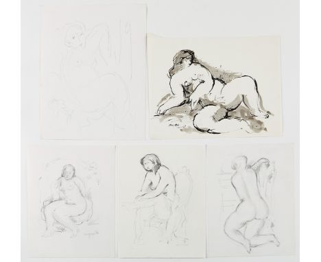 Nic Jonk (Dutch, 1928-1994). Group of five artworks including four graphite drawings on paper and one ink painting on paper d