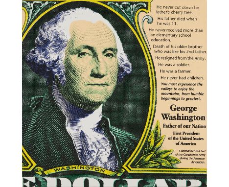 Steve Kaufman (American, 1960-2010). Screenprint on canvas titled "George Washington, Father of Our Nation" depicting the pro