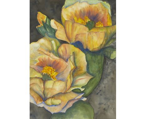 Ellery Gibson (American, 1916-2010). Watercolor painting on paper depicting two blooming yellow flowers.Sight; height: 29 1/4