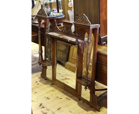 Victorian walnut five panel overmantel mirror, 117cm by 110cm