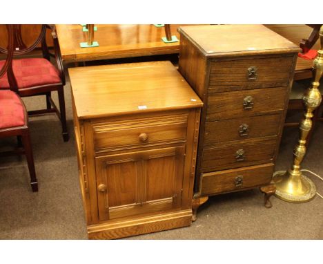 Ercol pedestal cupboard and slim oak five drawer chest (2)