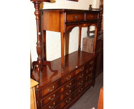 Mahogany nine drawer chest, Heath & Rackstraw two drawer hall table and mahogany tripod torchere (3)