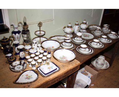 Large German Lindner cobalt and gilt porcelain dinner and tea service, lamp, jug, vase and three piece tea set