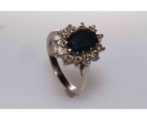 18 carat gold, platinum and sapphire and diamond cluster ring, size K