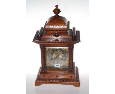Victorian walnut mantel clock, with brass and silvered dial